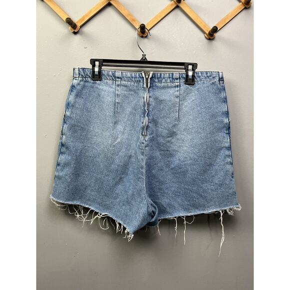 BDG Urban Outfitters Denim Skort Skirt Button Fly Raw Hem Patch Pockets Zip 31 - Picture 2 of 10